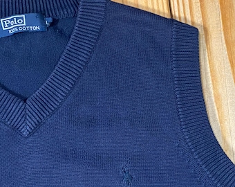 Vintage jaren 90 Polo Ralph Lauren 100% katoen marineblauw mouwloos vest / Ivy League Academia / Large