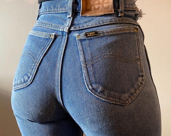 Vintage 80s Lee High-Waisted Comfort Stretch Jeans, USA Made Medium Wash Denim, 26"x30"