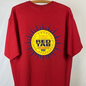 Camiseta Levi's Red Tab Jeans Starburst de los años 90 - L - Camiseta gráfica vintage - Estilo tradicional