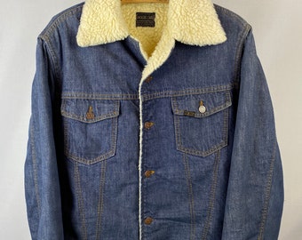 Vintage Sears Roebucks Denim Jacket Mens Sz 44R Blue 70s Sherpa
