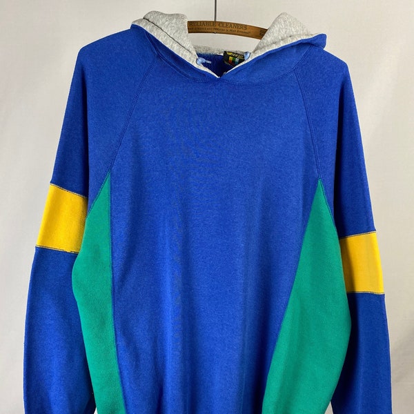 90s Breezin' Performance Wear Hoodie | Color Block Skate Surfer | Hooded Raglan Sweatshirt | Soft See Thru | Heritage Clothing | Streetwear