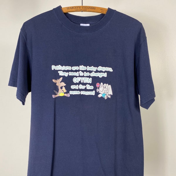 Vintage Y2k Political Humor 100% Cotton Graphic T-Shirt | Democrat Republican Bi-Partisan | Funny Satire