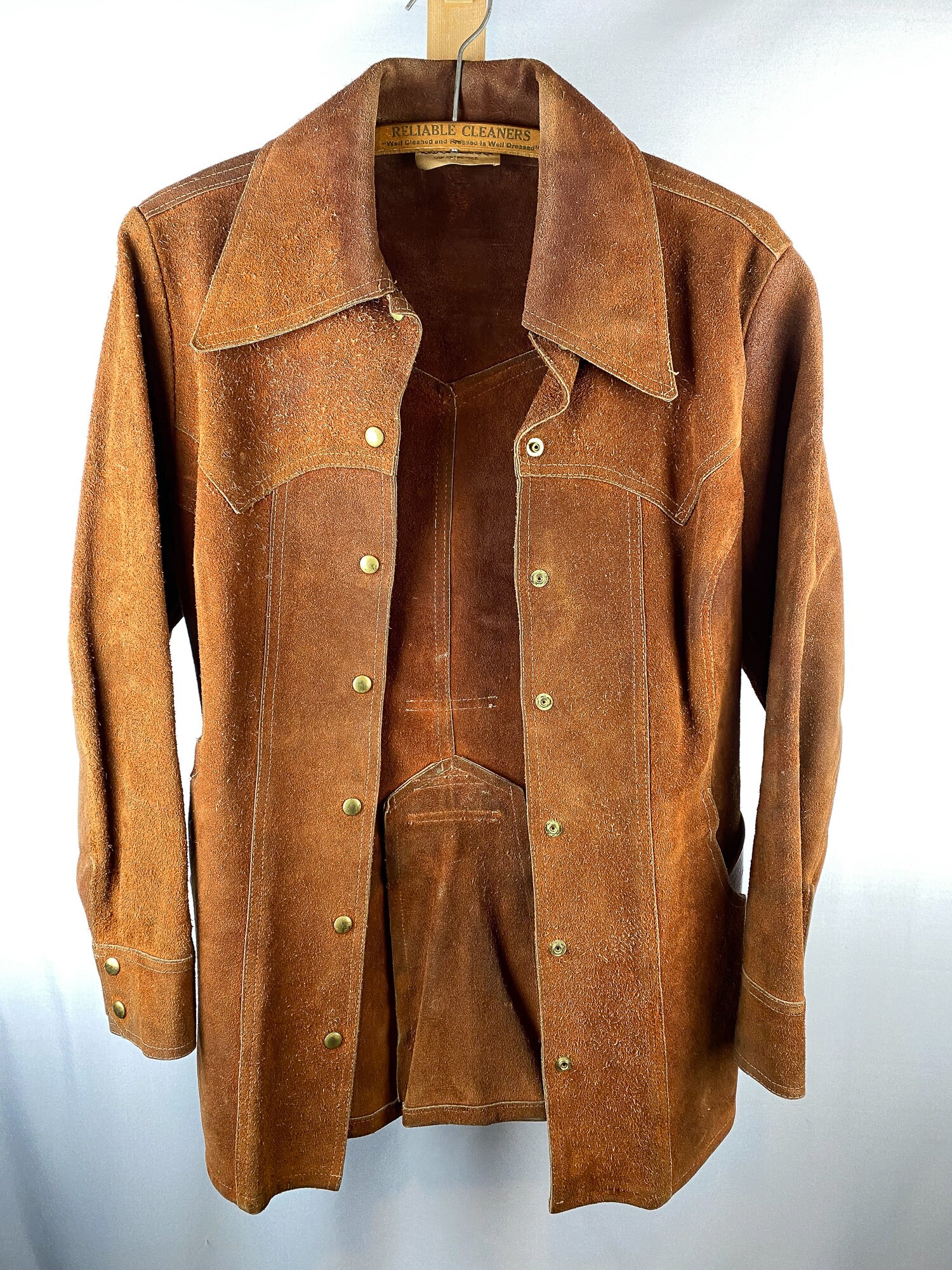 Belted 1970s Zig Zag Raw Leather Duster Coat | Vintage 1960s