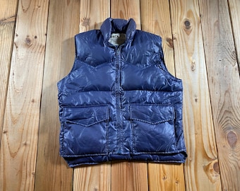 Vintage 1970s Pack In Navy Blue Goose Down Puffer Vest - Large