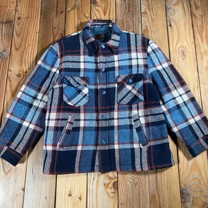 Vintage 1970s Sears Men's Store Heavy Wool Blend Plaid Fleece Lined Shacket XL