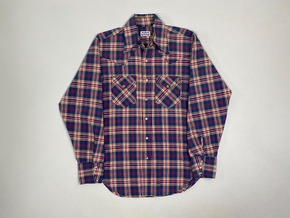 Vintage 1960s Big Smith Plaid Western Pearl Snap Shirt (Medium)