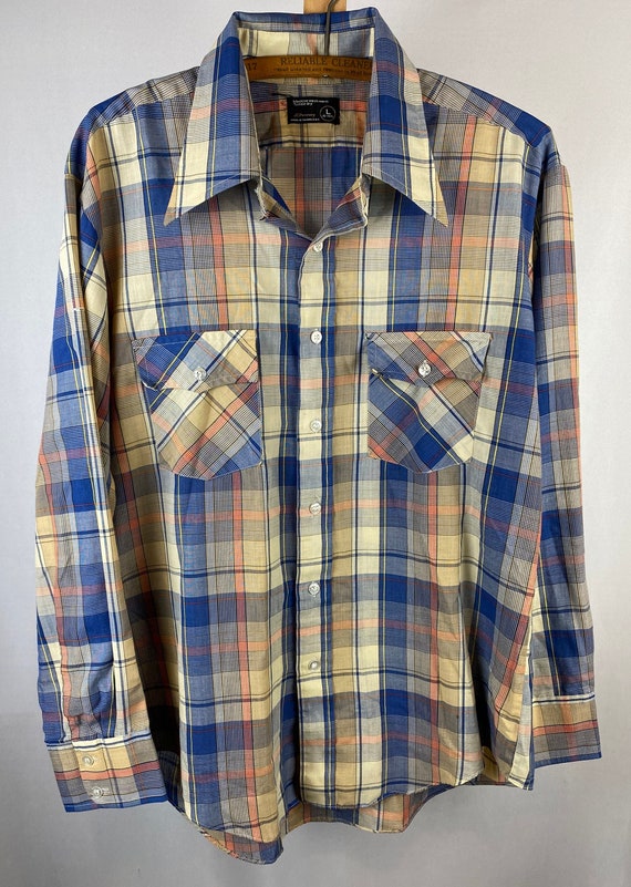 JC Penney 1970s 80s Plaid Western Button Shirt | … - image 1