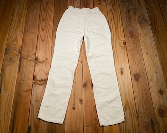 Vintage 90s High-Waisted Floral Jacquard Textured White Jeans | Women's Size 12