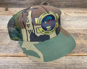 Vintage 90er Air Force Camo Trucker Cap - 36th Versorgung Staffel - Made in USA