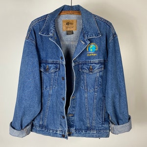 90er Vintage Bestickte Earth Jeansjacke | Erbliche Kleidung