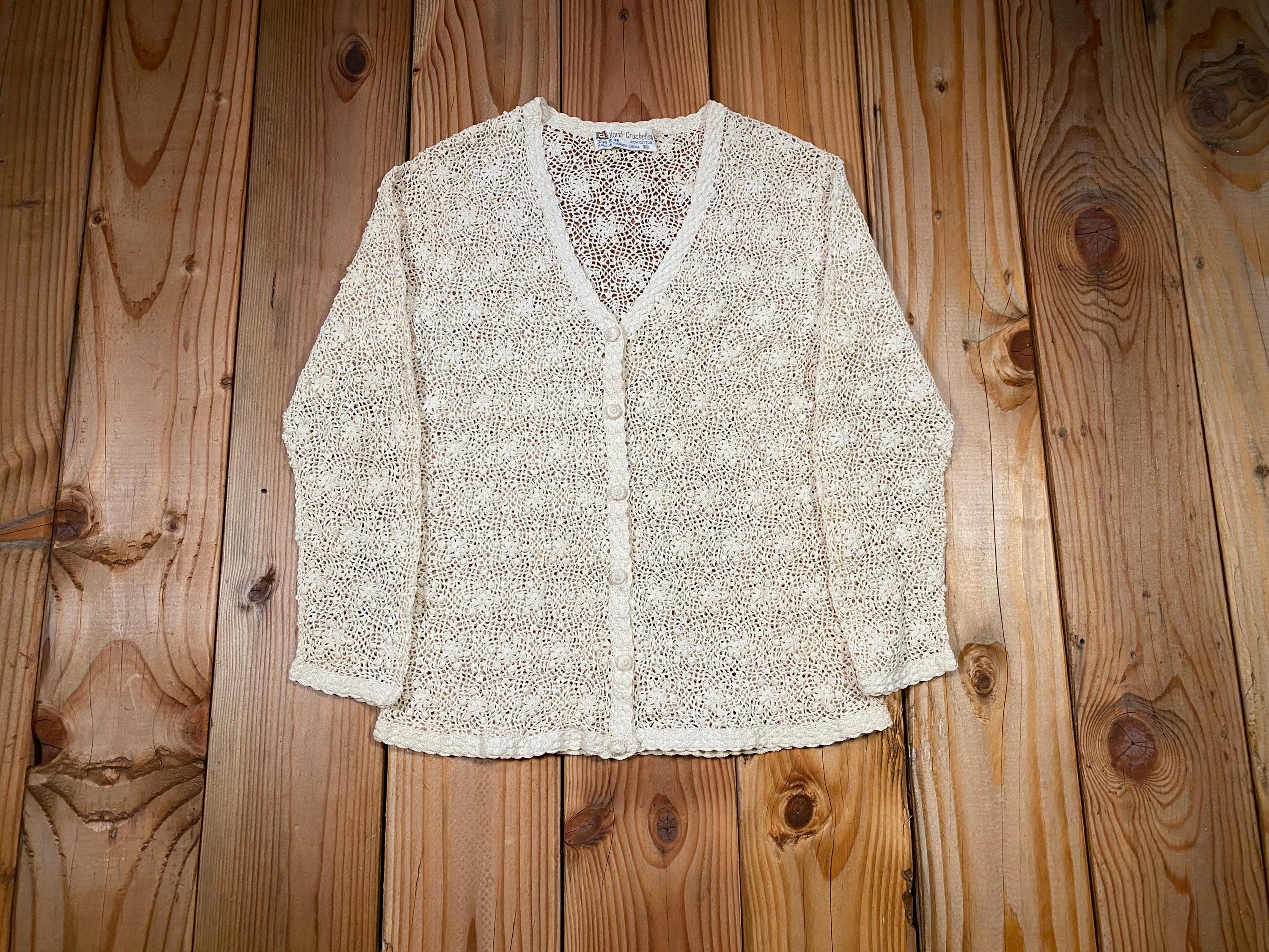 White Knit Crochet Lace Cardigan - Etsy
