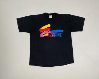 Camiseta vintage de los 90 de NASCAR con estampado de pinceladas, camiseta retro de carreras de automovilismo (XL)