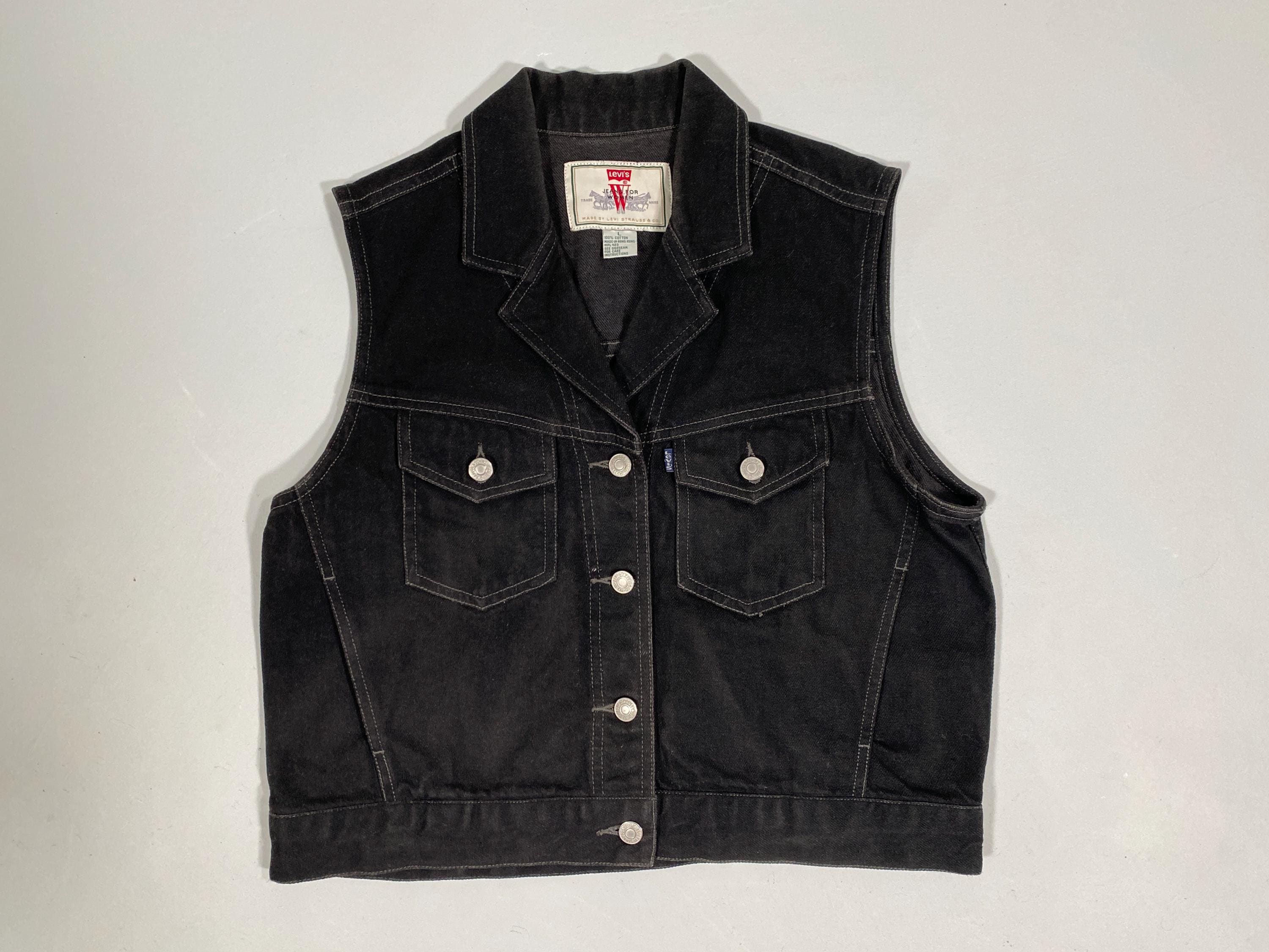 Vintage 90s Levis for Women Black Denim Vest Size Large Retro 1995