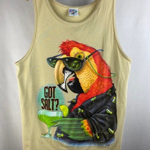 Vintage 2000er Papagei Party "Got Salt?" Tank Top | Karibik Soul | Beach Vibes | Bodybuilder | Hot Guy | Party Boy | Suns Out Guns Out
