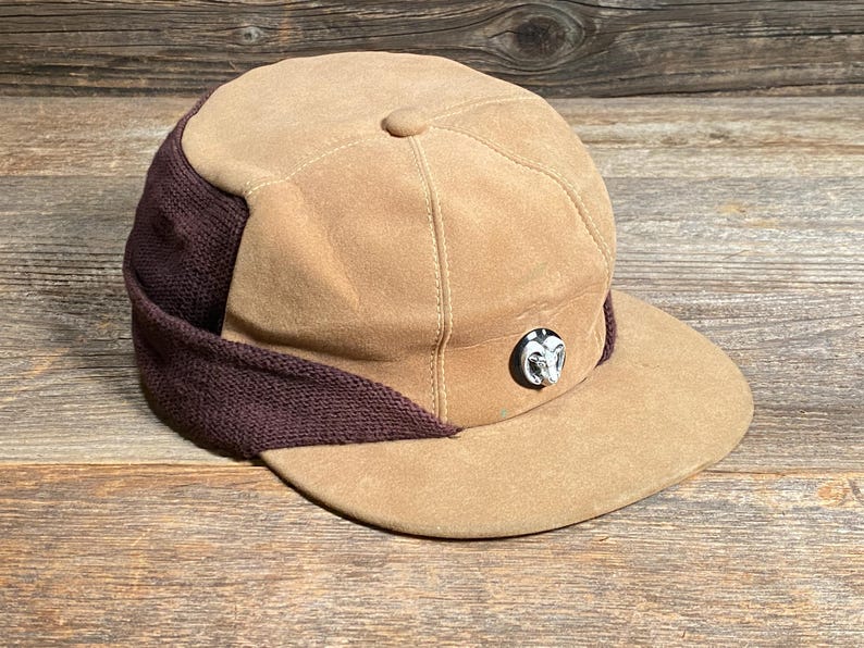 Vintage Goorin Bros. jaktkeps i kamelmocka från 1970-talet med stickade öronflikar - Herrstorlek Medium bild 3