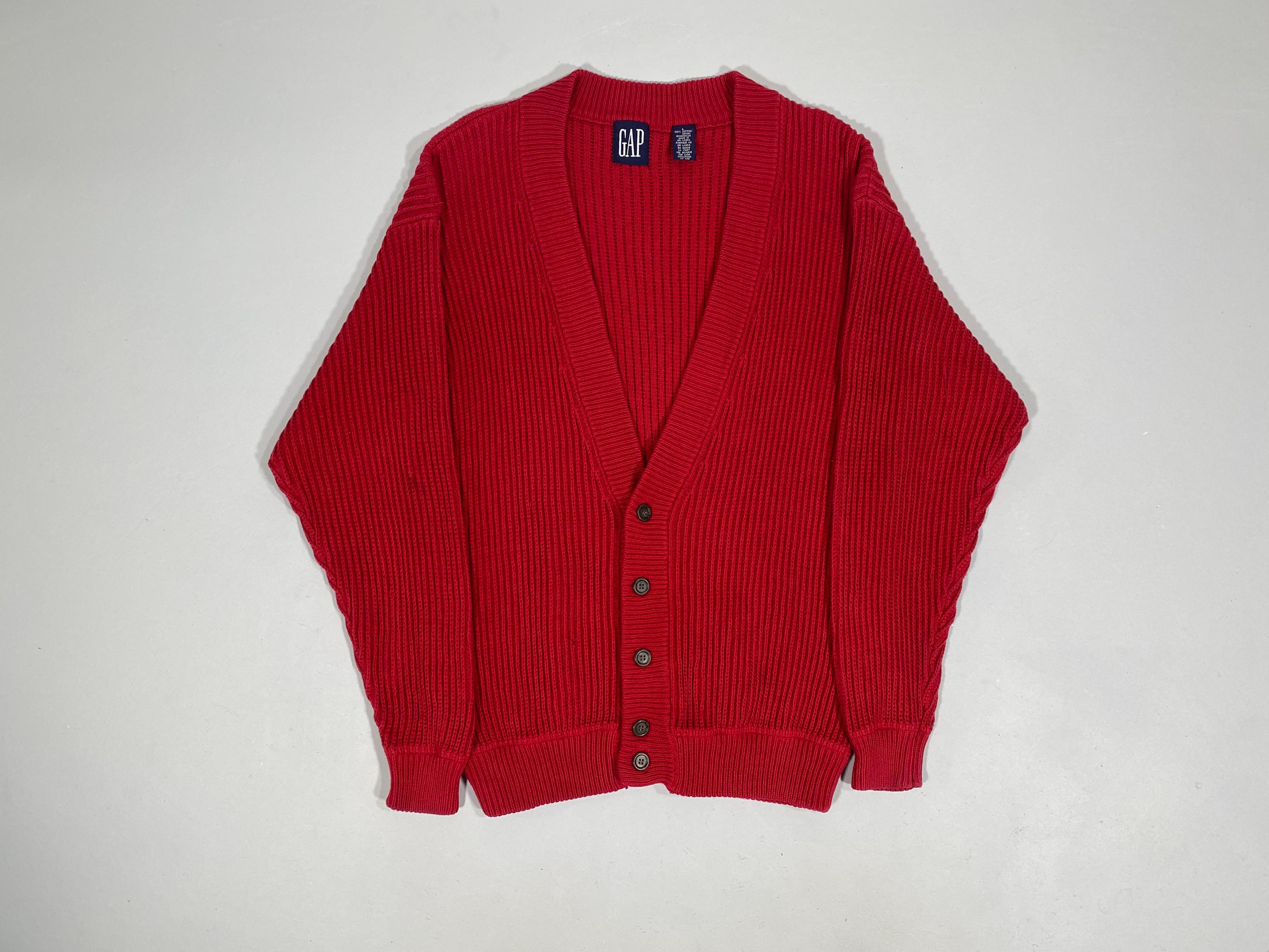 Vintage 90s GAP 100% Cotton Chunky Knit Red Cardigan, Size L