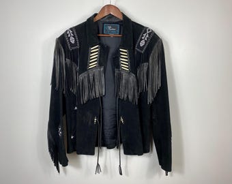 Vintage 70s Pioneer Wear Black Suede Fringe Jacket - Etsy