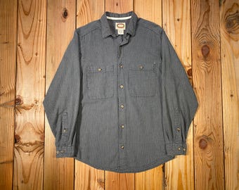 Rare 1980s Banana Republic Mill Valley Hickory Stripe Cotton Safari Shirt - Small