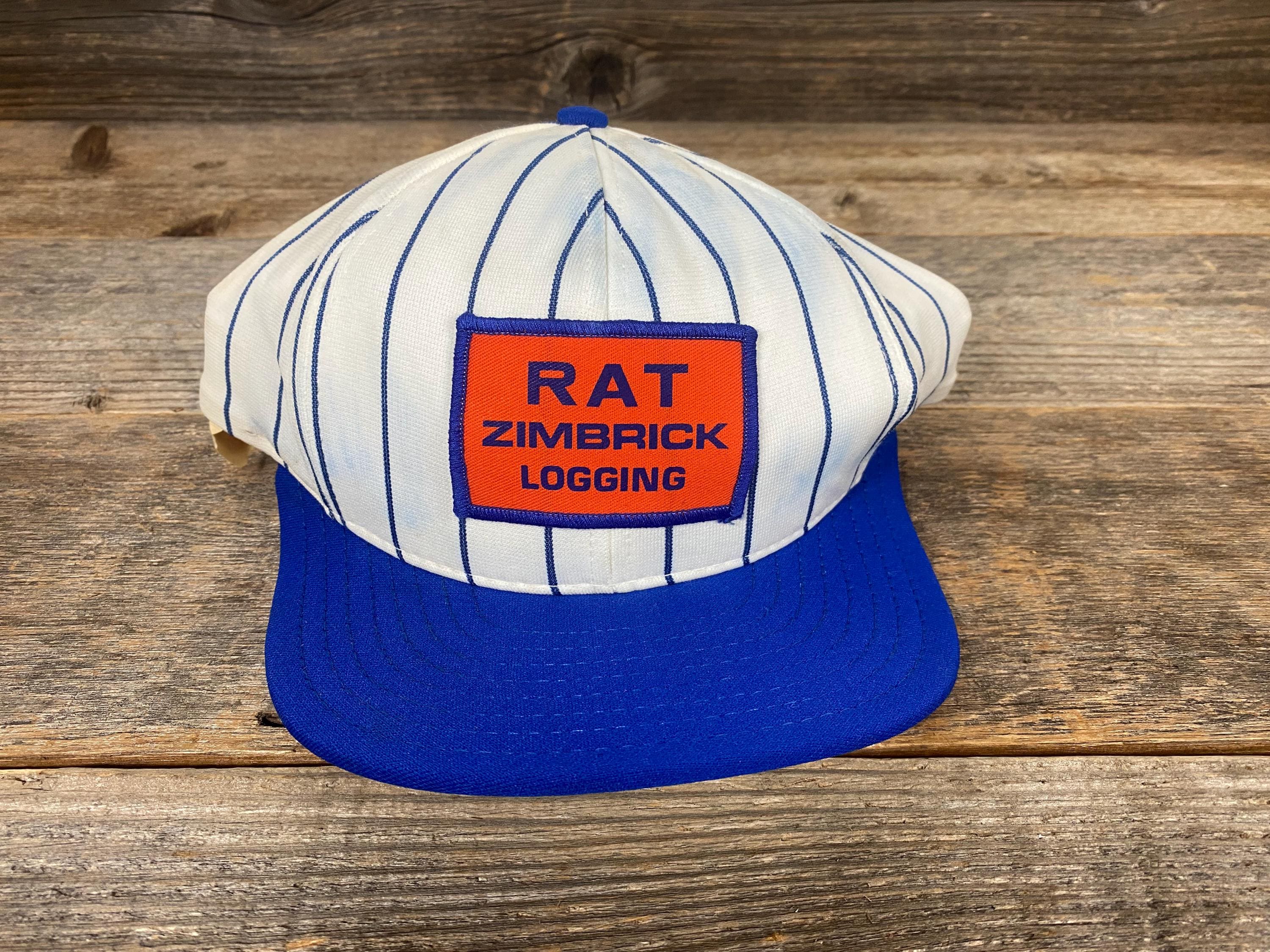 Vintage 80s Rat Zimbrick Logging Pinstripe Snapback Trucker Hat
