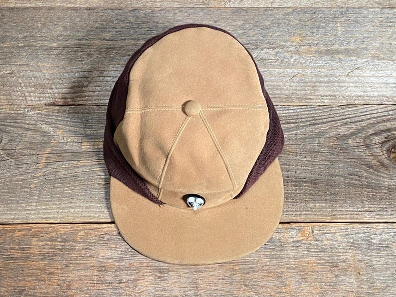 Vintage Goorin Bros. jaktkeps i kamelmocka från 1970-talet med stickade öronflikar - Herrstorlek Medium bild 9