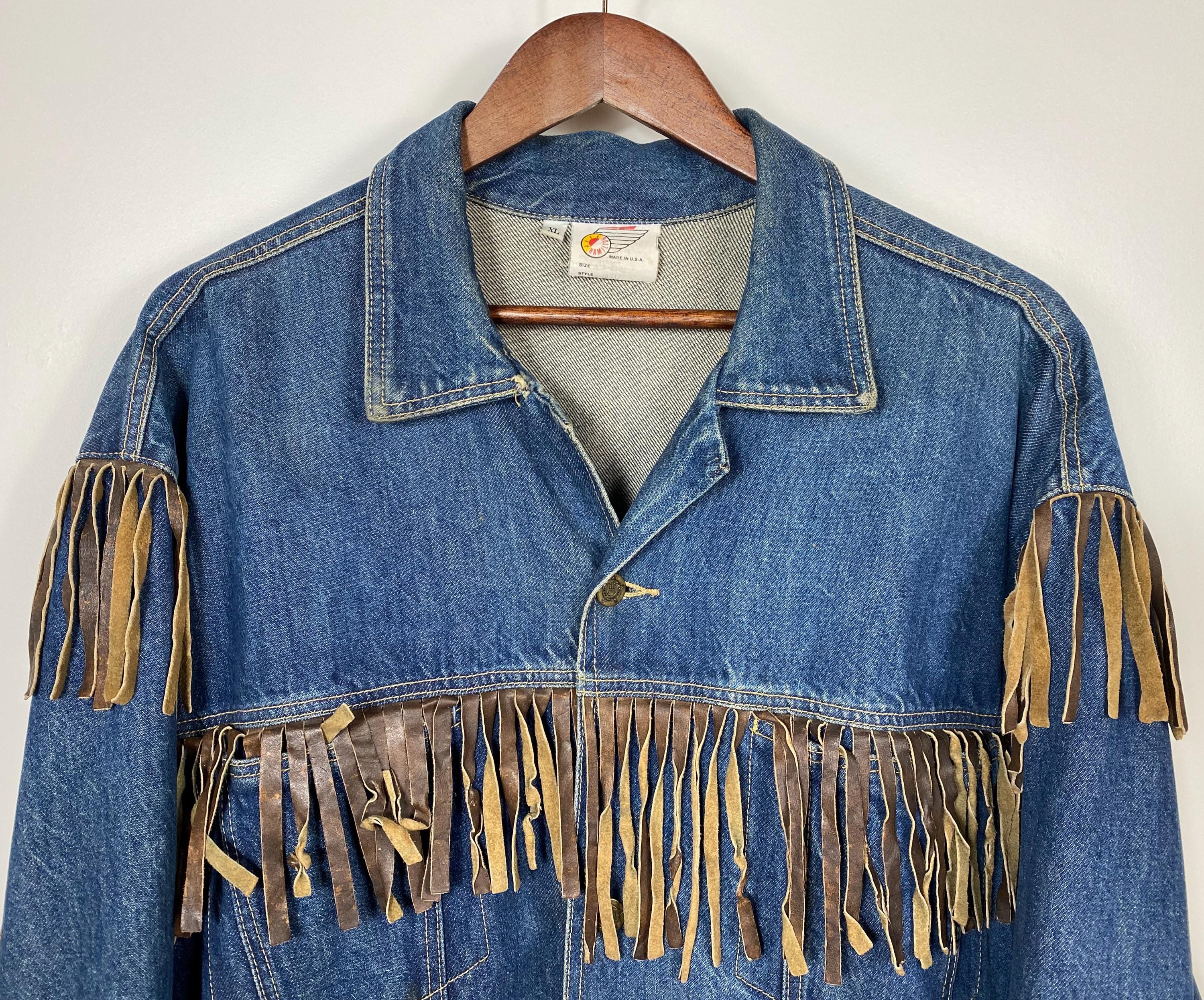 1990s Vintage Jeff Hamilton Suede Leather Fringe Denim Jacket