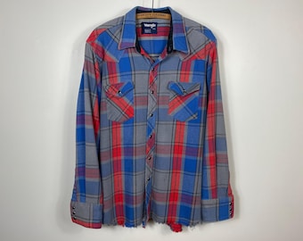 Vintage 90s Wrangler Plaid Pearl Snap Western Shirt