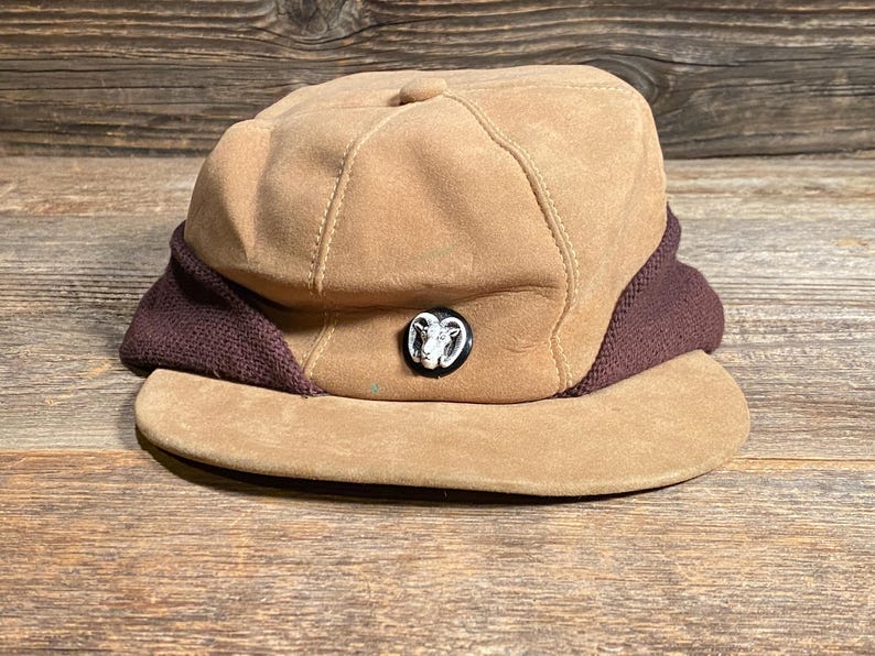 Vintage Goorin Bros. jaktkeps i kamelmocka från 1970-talet med stickade öronflikar - Herrstorlek Medium bild 1