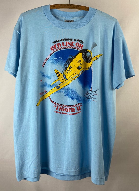 1980s Oneita 50/50 Graphic T-shirt Winning With Red Line Oil 