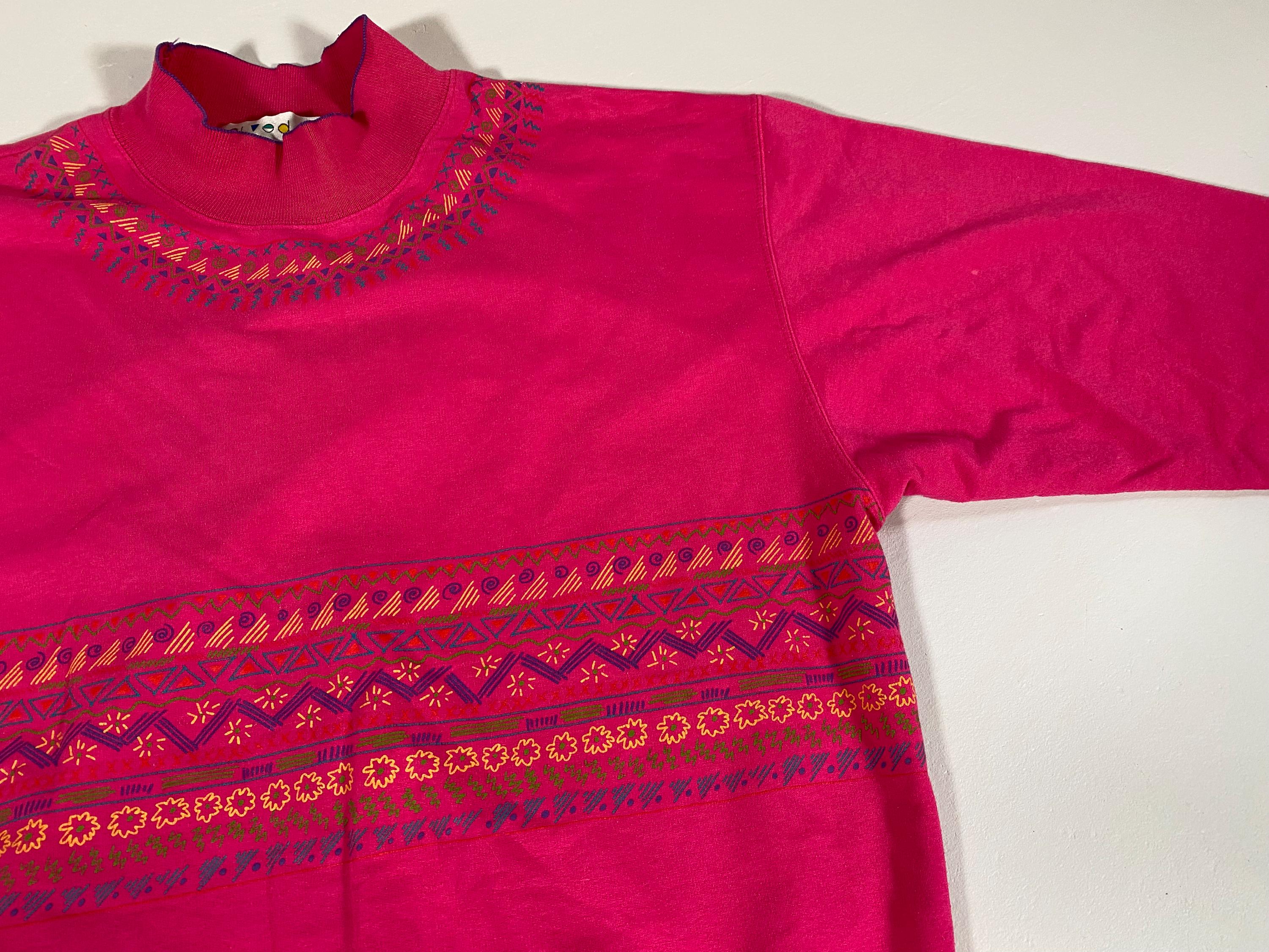 90s Belvedere Geometric Floral Pink Sweatshirt - Vintage Womens 