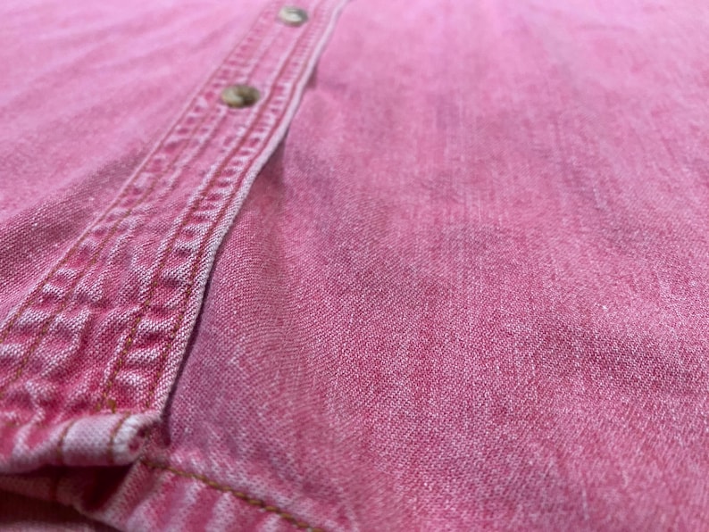 Chaqueta tipo camisa vaquera rosa vintage de los 90 con botones - Chaqueta oversize de algodón grueso para mujer, talla grande imagen 6