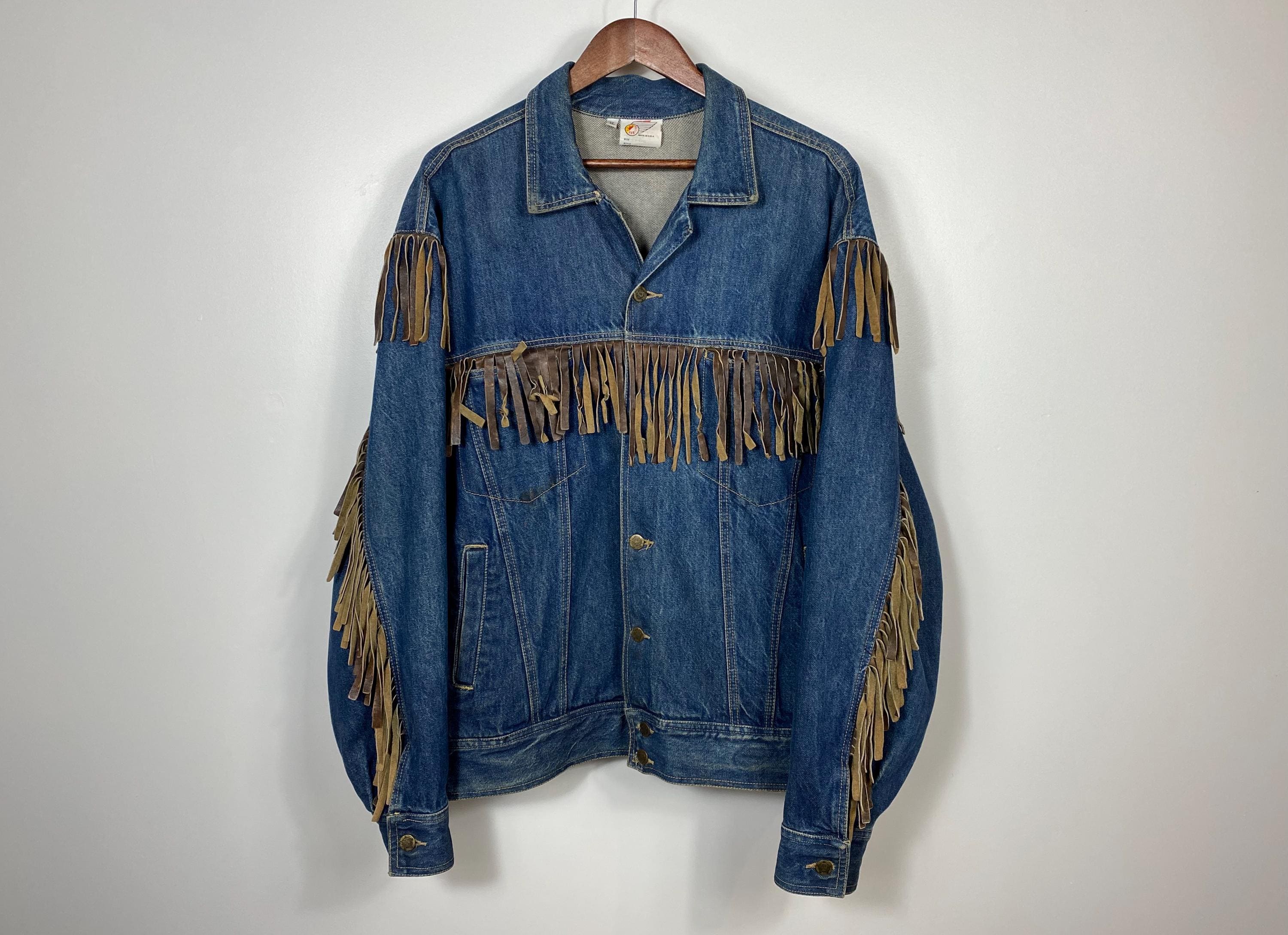 と*う様 80s-90s FFAジャケット Texas Hamlin Jacke 1990s Vintage Jeff Hamilton Suede Leather Fringe Denim Jacket