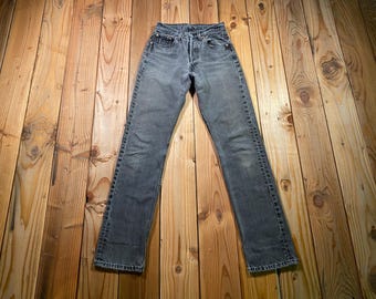 Vintage 1998 Levi's 501 Für Frauen Butterweicher Denim Jeans, Faded Schwarz Grau 26x33
