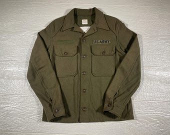 Vintage 1954 US Army Field Shirt, Olive Wool Blend Military 