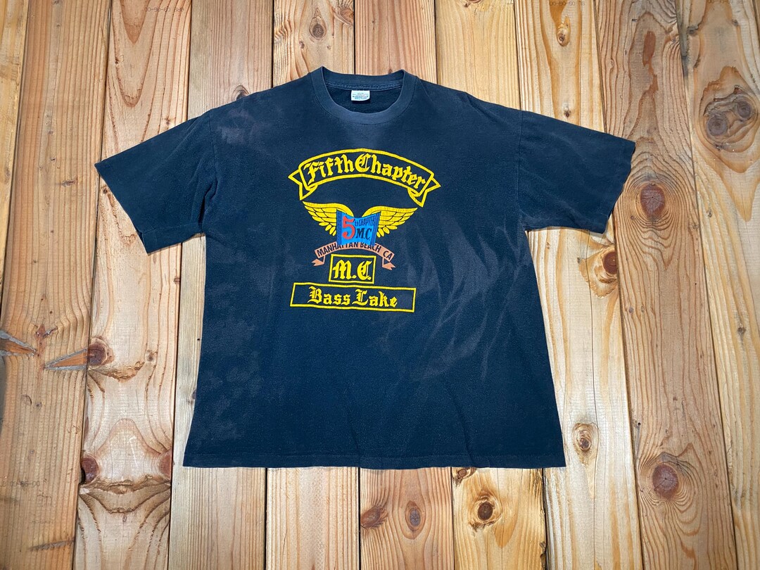 Vintage 80s Fifth Chapter MC Bass Lake T-shirt, Distressed Motorcycle ...