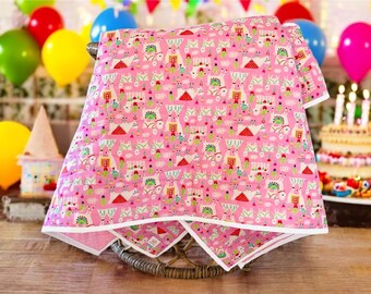 Llama Baby Quilt: Pink Cotton Crib Blanket, Reversible Play Mat