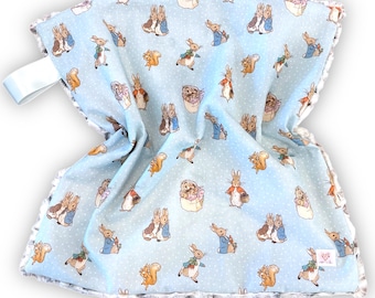 Peter Rabbit Lovey Blanket | Snowy Owl Minky, Ribbon Loop