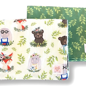 Organic Burp Cloths set / Woodland Characters burp cloths / Terry Burp Cloths Set / Burp Rags/Baby Shower Gift
