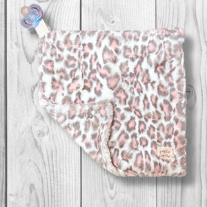 Mini Lovey-Pink Leopard Minky/Binky Holder with Wooden Ring/Crinkle Lovey/Binky Holder/Crinkle Lovey/Pacifier Lovey