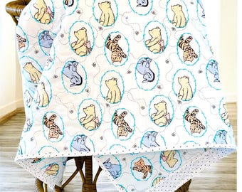 Winnie the Pooh Branch Badges Baby Quilt: Reversible Cotton Crib Blanket