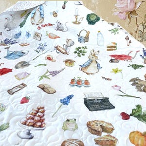 Baby Quilt Blanket - Peter Rabbit and His Favorite Things / Beatrix Potter Animals / Quilted Blanket / Crib Bedding /Patted Play Mat