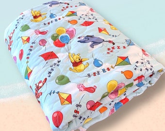 Winnie the Pooh Baby Quilt: Balloons & Kites, Reversible Crib Blanket
