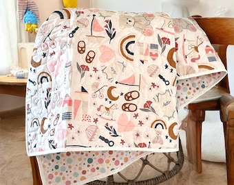 Reversible Baby Quilt: Pastel Nursery Toys, Polka Dot Play Mat