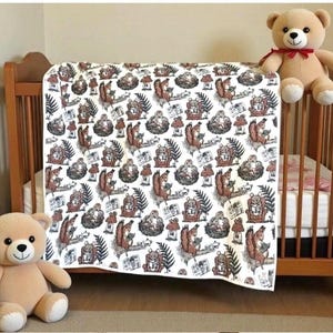 Woodland Baby Quilt: Reversible Cotton Crib Blanket with Gold Stars