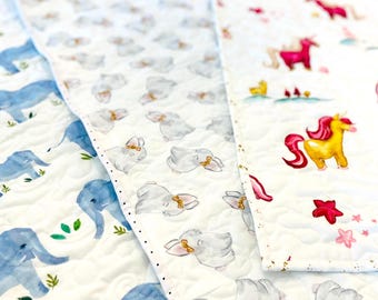 Crib Size Baby Quilt: Unicorn, Bunny, Elephant