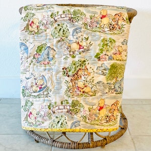 Toile Winnie the Pooh Baby Quilt Blanket | Reversible Quilted Blanket for Crib Bedding & Play Mat