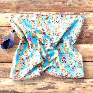 Lovey Blanket - Minky Lovey Blanket for Babies - Vintage Baby Animals - Mint