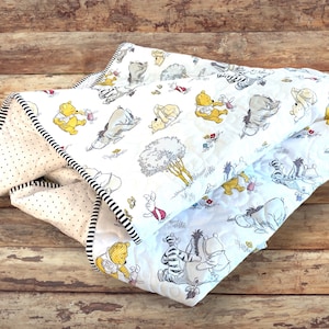 Baby Quilt Blanket - Pooh and Friends | Reversible Quilted Baby Blanket, Crib Bedding, Play Mat