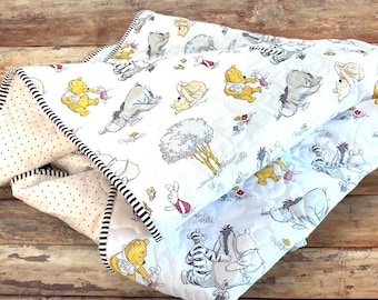 Pooh and Friends Baby Quilt: Reversible Cotton Crib Blanket