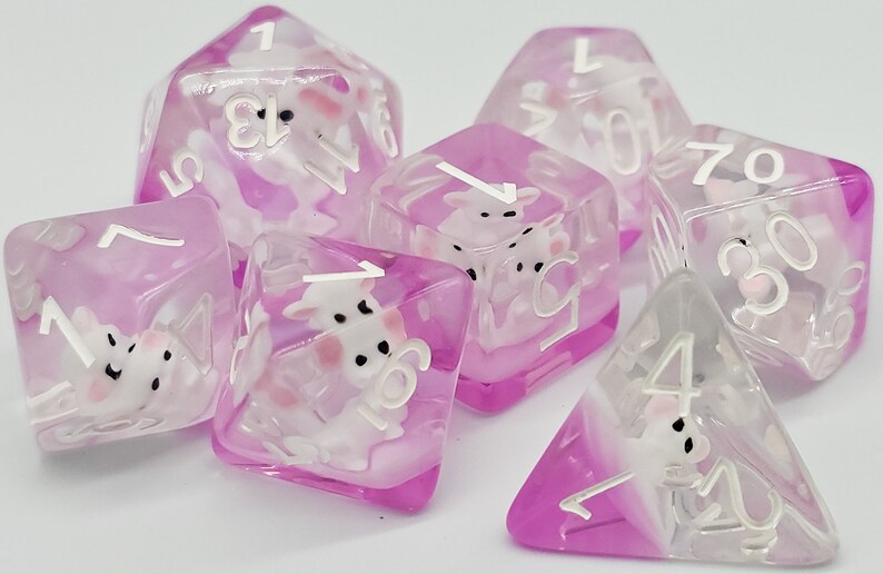 Resin Mouse DND Dice Set Rat Mice Transparent Pink Polyhedral Gaming ...