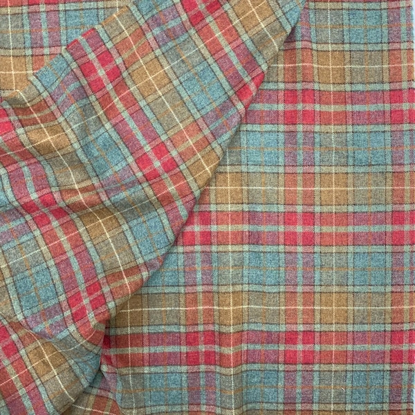 Red & Green Tartan Plaid Check  100% British Tweed Fabric. 500g Bespoke Fabric Woven in Yorkshire England!